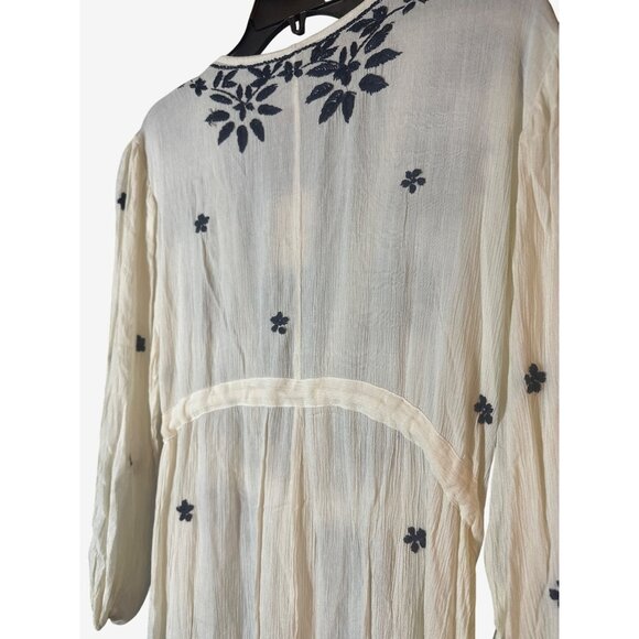 Raga Womens Embroidered Maxi Dress Sm White & Navy Boho Crinkle Fabric Anthro - Picture 7 of 7